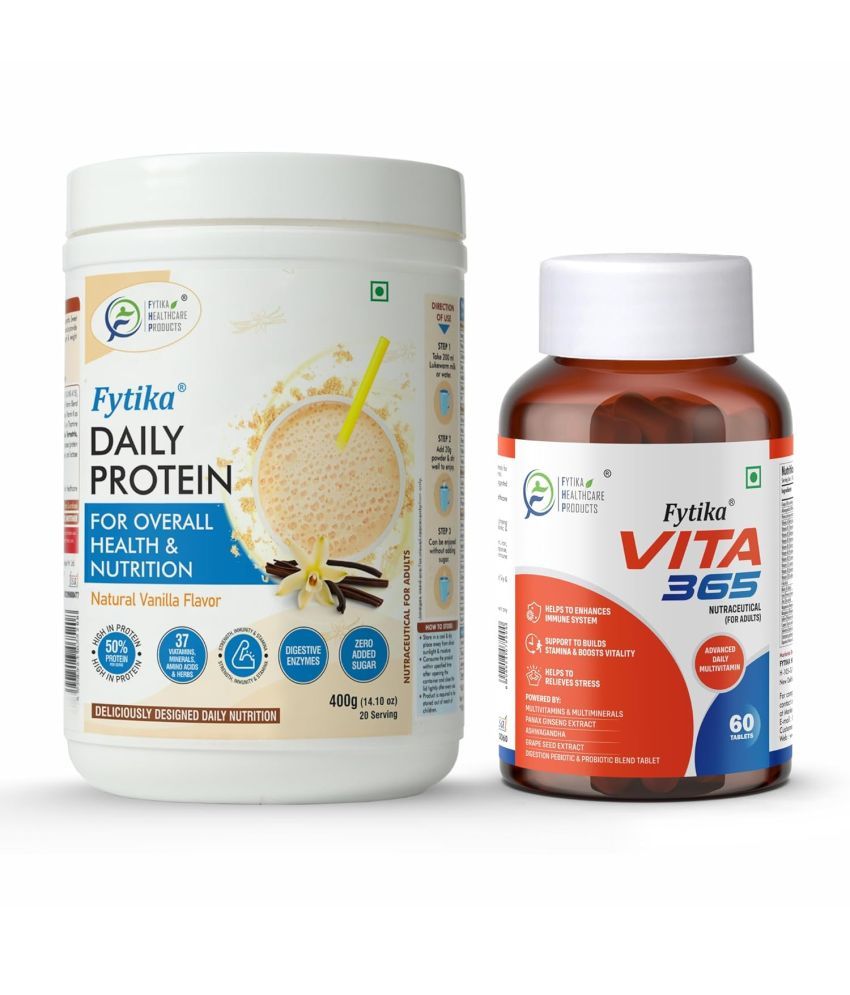     			Fytika Daily Protein Vanilla-400G + Vita 365-60 Tabs, Combo (Pack of 2)