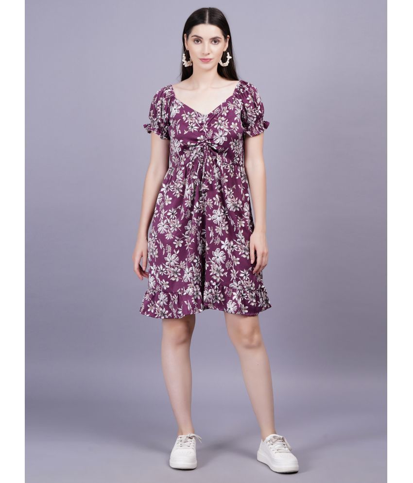     			JC4U Rayon Printed Above Knee Women's Fit & Flare Dress - Wine ( Pack of 1 )