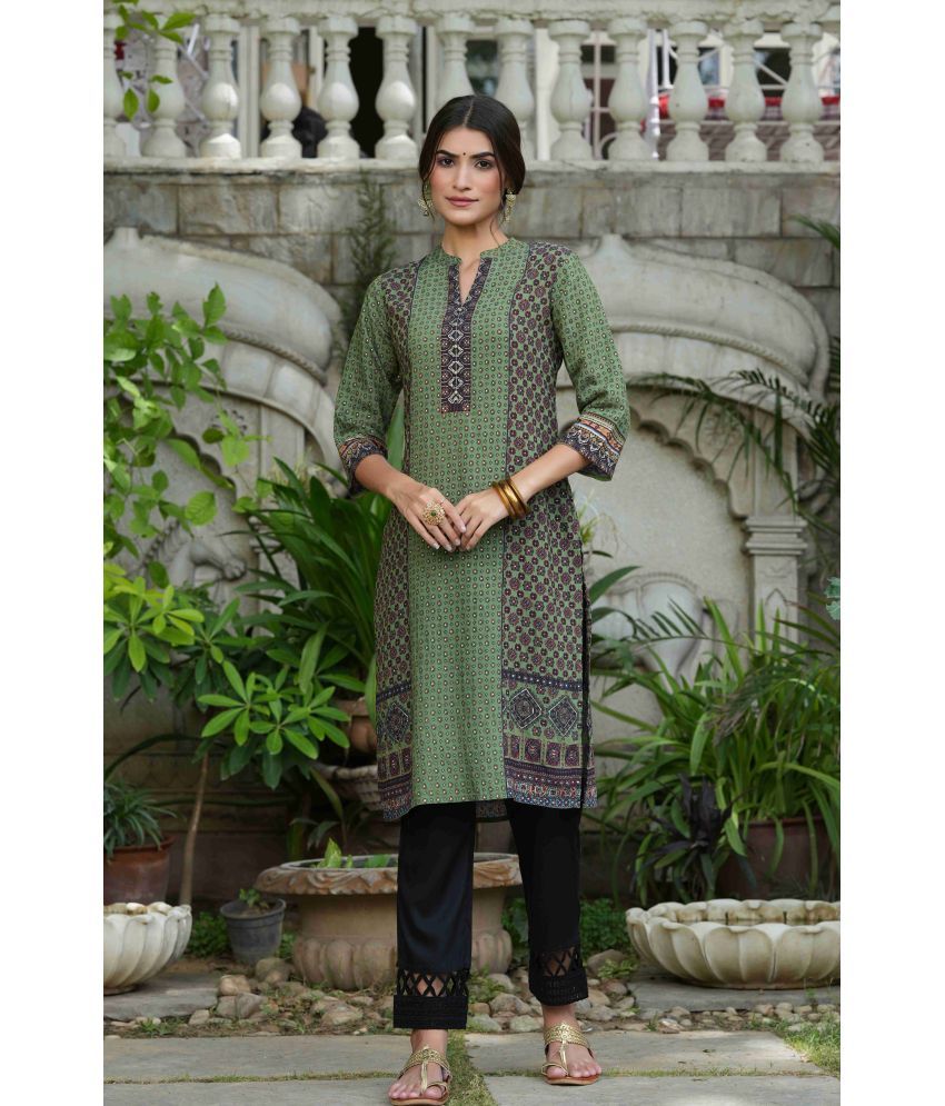     			Juniper Rayon Printed Straight Women's Kurti - Green ( Pack of 1 )