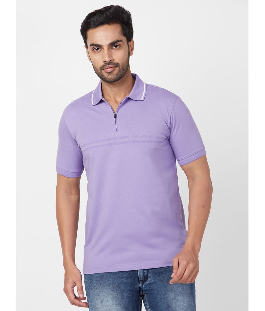     			Park Avenue Cotton Blend Slim Fit Striped Half Sleeves Men's Polo T Shirt - Purple ( Pack of 1 )
