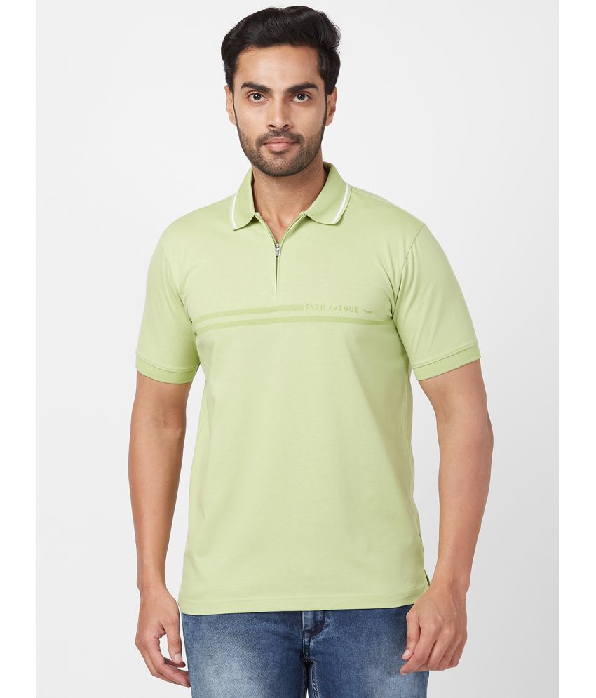     			Park Avenue Cotton Blend Slim Fit Striped Half Sleeves Men's Polo T Shirt - Green ( Pack of 1 )