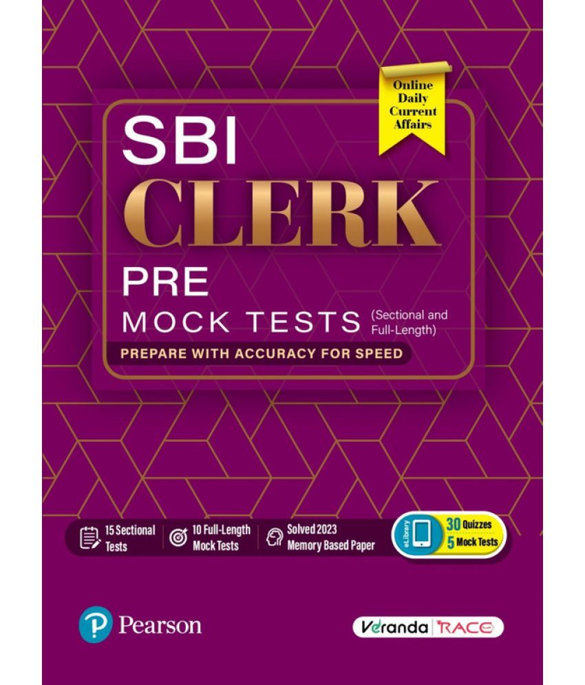     			SBI Clerk Pre-Mock Tests, 15 Sectional and 10 Full-Length Tests with Solved 2023 Memory-based Paper - Pearson