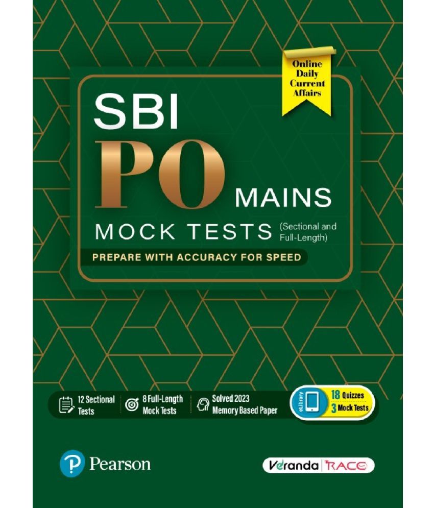     			SBI PO Mains-Mock Tests, 12 Sectional and 8 Full-Length Tests with Solved 2023 Memory-based Paper - Pearson