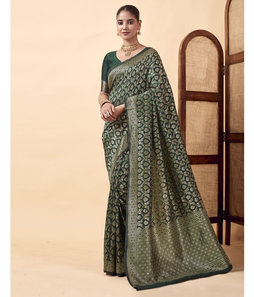     			Samah Art Silk Self Design Saree With Blouse Piece - Green ( Pack of 1 )