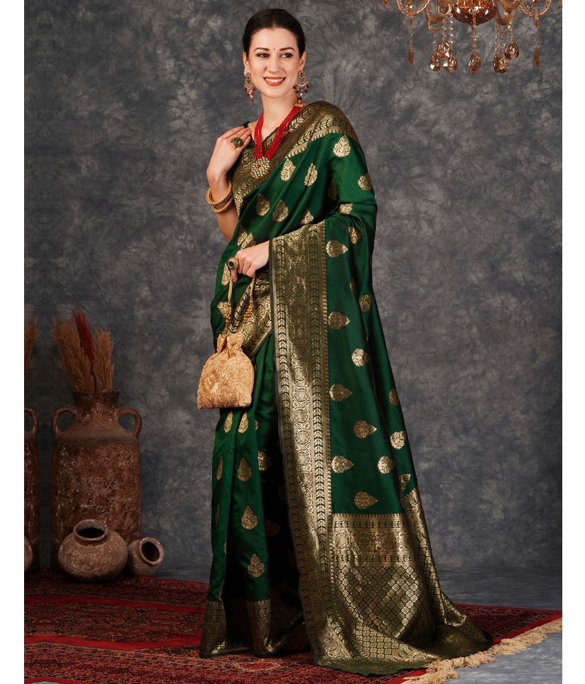     			Samah Art Silk Woven Saree With Blouse Piece - Green ( Pack of 1 )