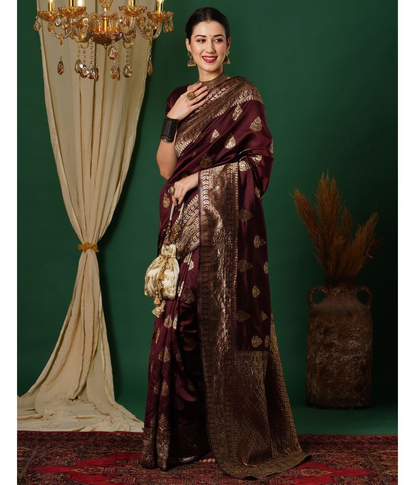     			Samah Art Silk Woven Saree With Blouse Piece - Maroon ( Pack of 1 )