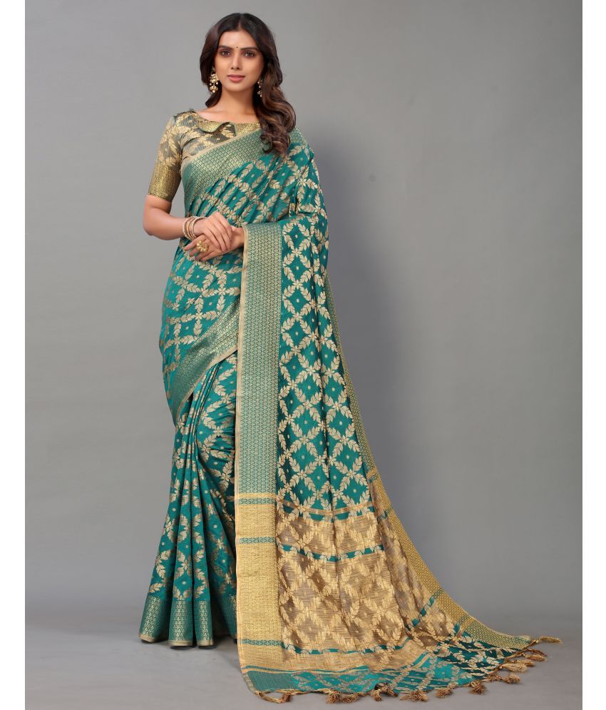     			Samah Cotton Silk Woven Saree With Blouse Piece - Green ( Pack of 1 )