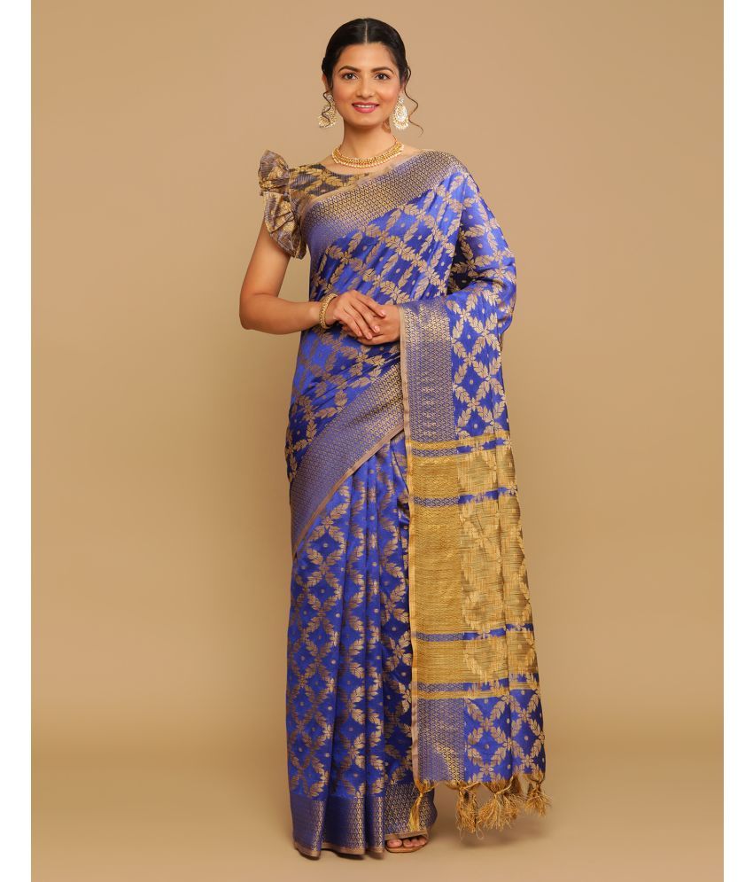     			Samah Cotton Silk Woven Saree With Blouse Piece - Blue ( Pack of 1 )