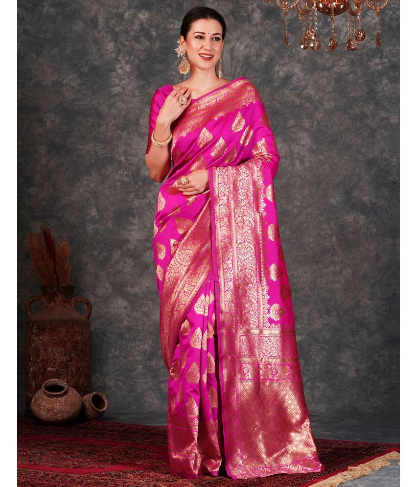     			Satrani Art Silk Woven Saree With Blouse Piece - Magenta ( Pack of 1 )