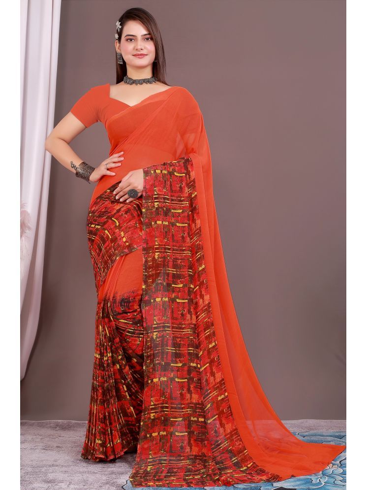     			Aishwarya Georgette Printed Saree Without Blouse Piece - Orange ( Pack of 1 )