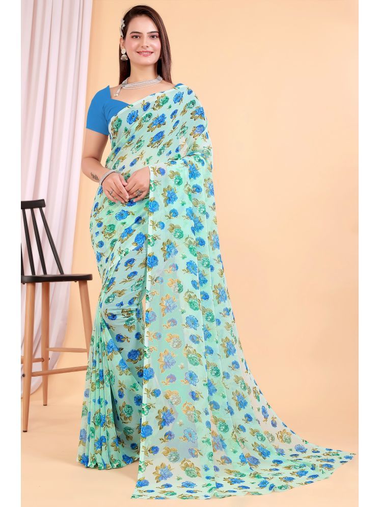     			Aishwarya Georgette Printed Saree Without Blouse Piece - Blue ( Pack of 1 )