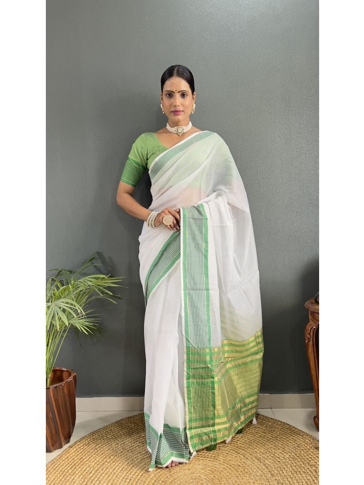     			Apnisha Cotton Silk Striped Saree With Blouse Piece - Green ( Pack of 1 )