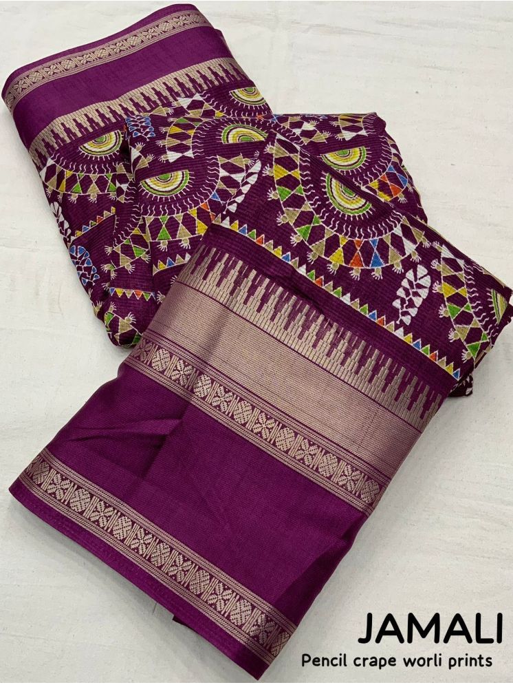     			Bhuwal Fashion Mysore Silk Printed Saree With Blouse Piece - Magenta ( Pack of 1 )