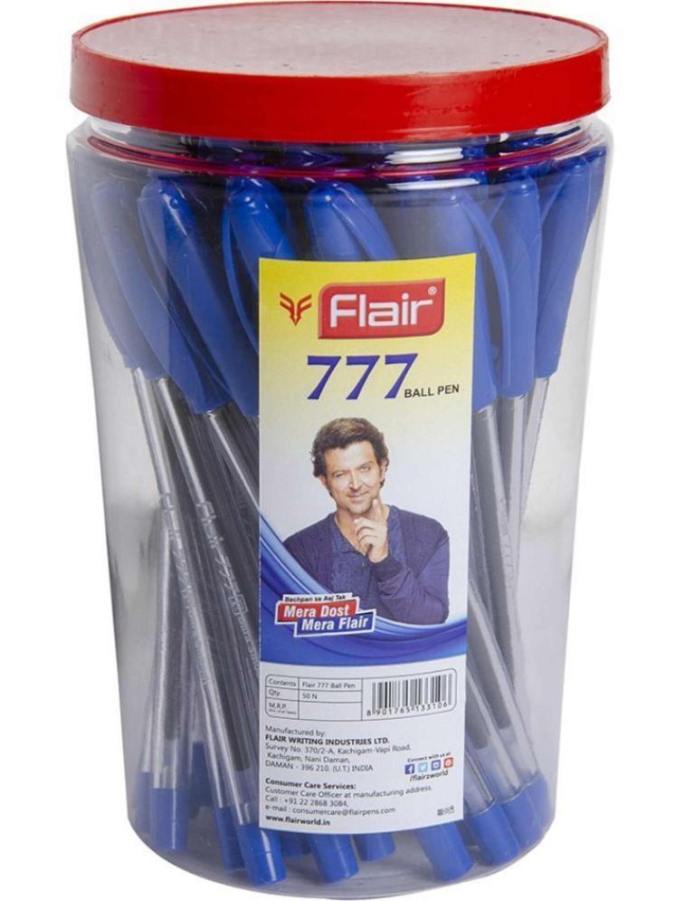     			Flair 777 Smooth Writing Ball Pen Blue Ink, 50 Pcs Jar Set