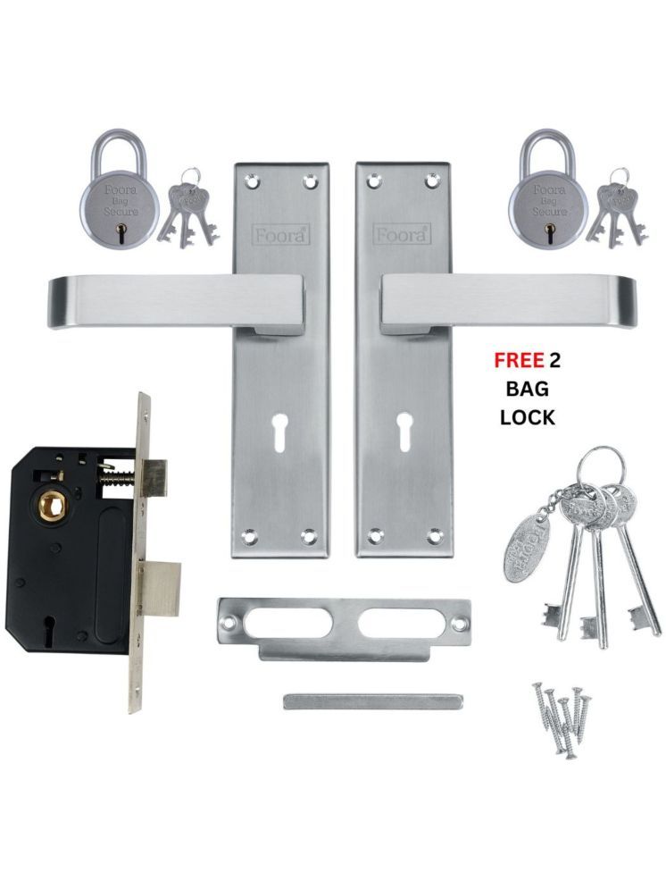     			Foora Luxury Mortise Lock Set - 6 Lever Mechanism, High-Security, SS Matt Finish, Brass Latchbolt with Reversible Latch, Steel Handle, Suitable for Left & Right-Handed Doors, Includes 3 Keys (2402)