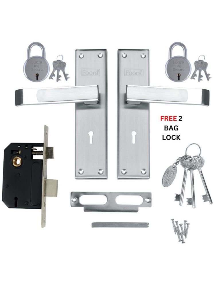     			Foora Luxury Mortise Lock Set - 6 Lever Mechanism, High-Security, SS Matt Finish, Brass Latchbolt with Reversible Latch, Steel Handle, Suitable for Left & Right-Handed Doors, Includes 3 Keys (2401)