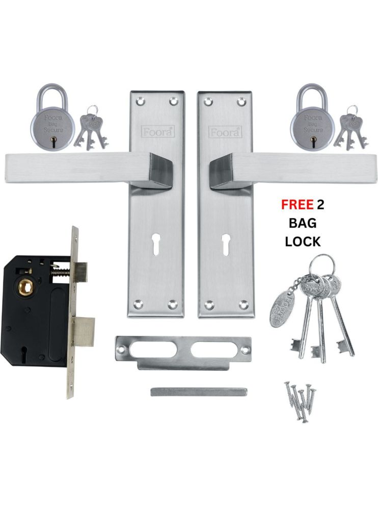     			Foora Luxury Mortise Lock Set - 6 Lever Mechanism, High-Security, SS Matt Finish, Brass Latchbolt with Reversible Latch, Steel Handle, Suitable for Left & Right-Handed Doors, Includes 3 Keys (2404)