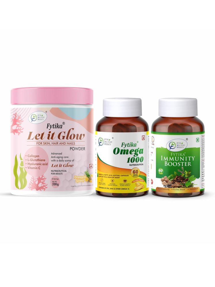     			Fytika Let it Glow Pineapple, Collagen Powder-200G + Fytika Omega 1000 (Omega-3 Fatty acids)-60 Caps + Fytika Immunity Booster (Immune system support)-60 Tabs