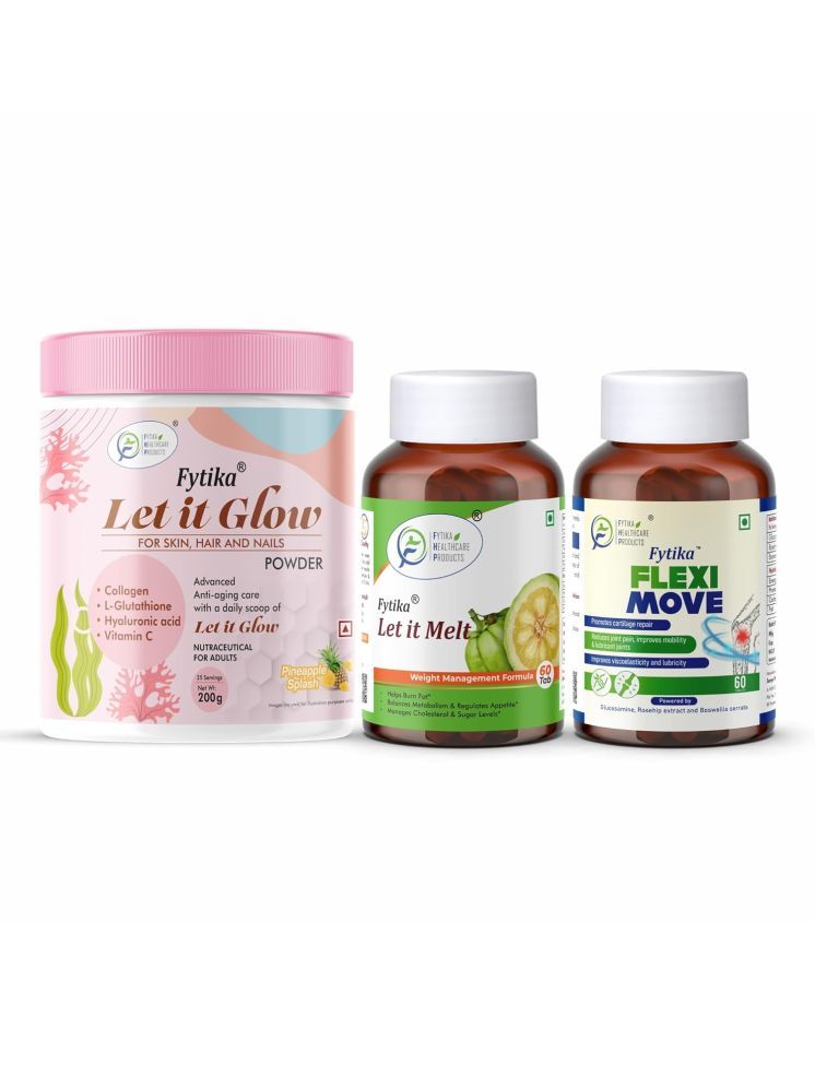     			Fytika Let it Glow Pineapple, Collagen Powder-200G + Fytika Let it melt with Garcinia Cambogia, Green coffee-60 Tabs + Fytika Flexi Move| Glucosamine, Rosehip Powder extract-60 Tabs