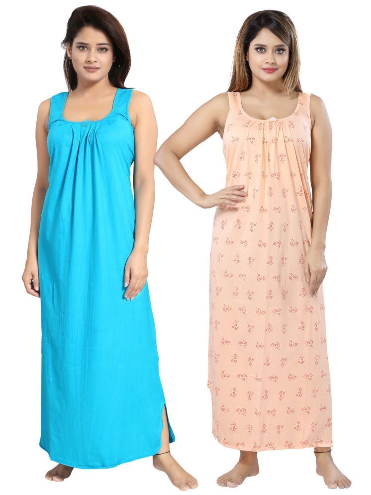     			INNER BEATS Multicolor Cotton Blend Women's Nightwear Night Dress ( Pack of 2 )