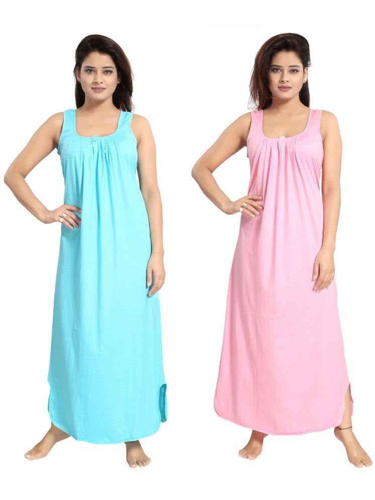     			INNER BEATS Multicolor Cotton Blend Women's Nightwear Night Dress ( Pack of 2 )