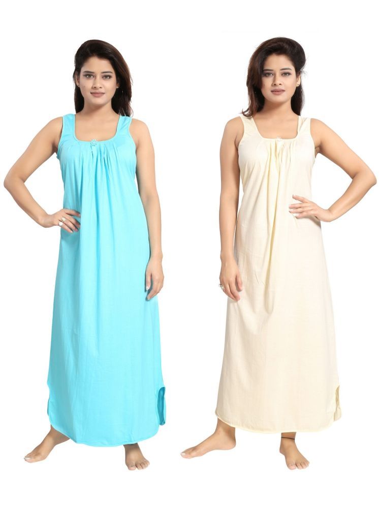     			INNER BEATS Multicolor Cotton Blend Women's Nightwear Night Dress ( Pack of 2 )