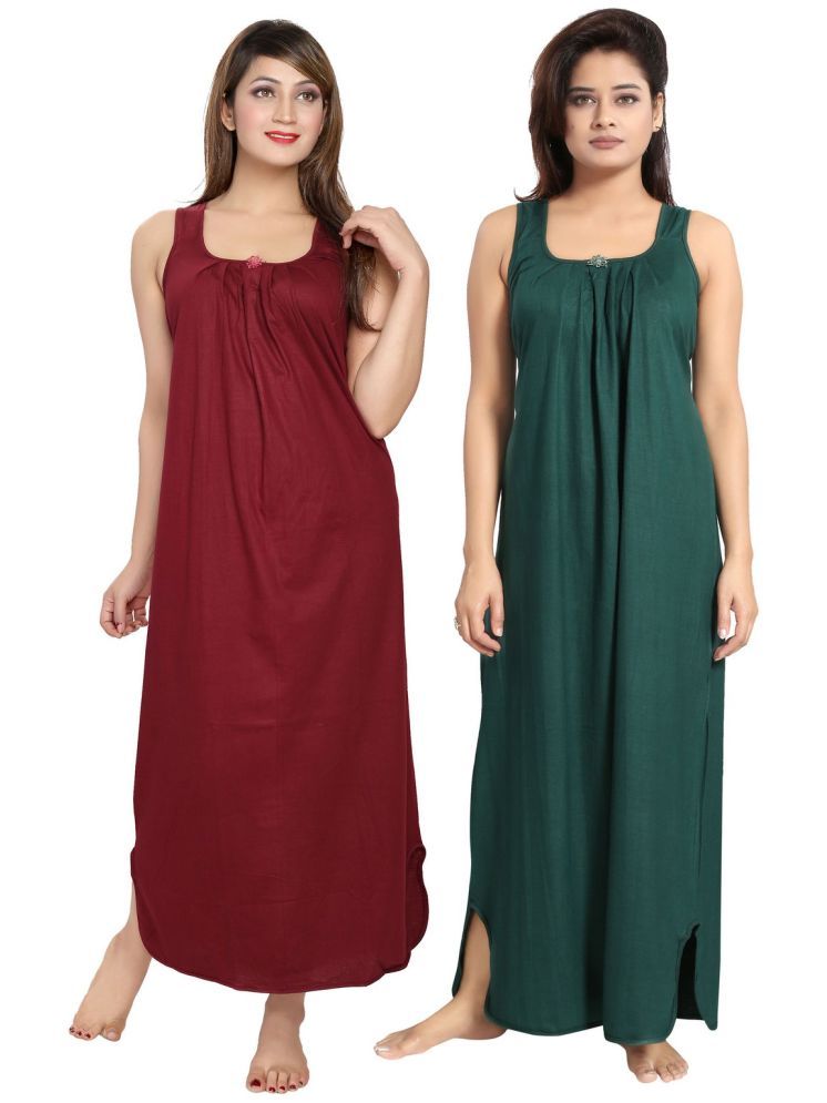     			INNER BEATS Multicolor Cotton Blend Women's Nightwear Night Dress ( Pack of 2 )