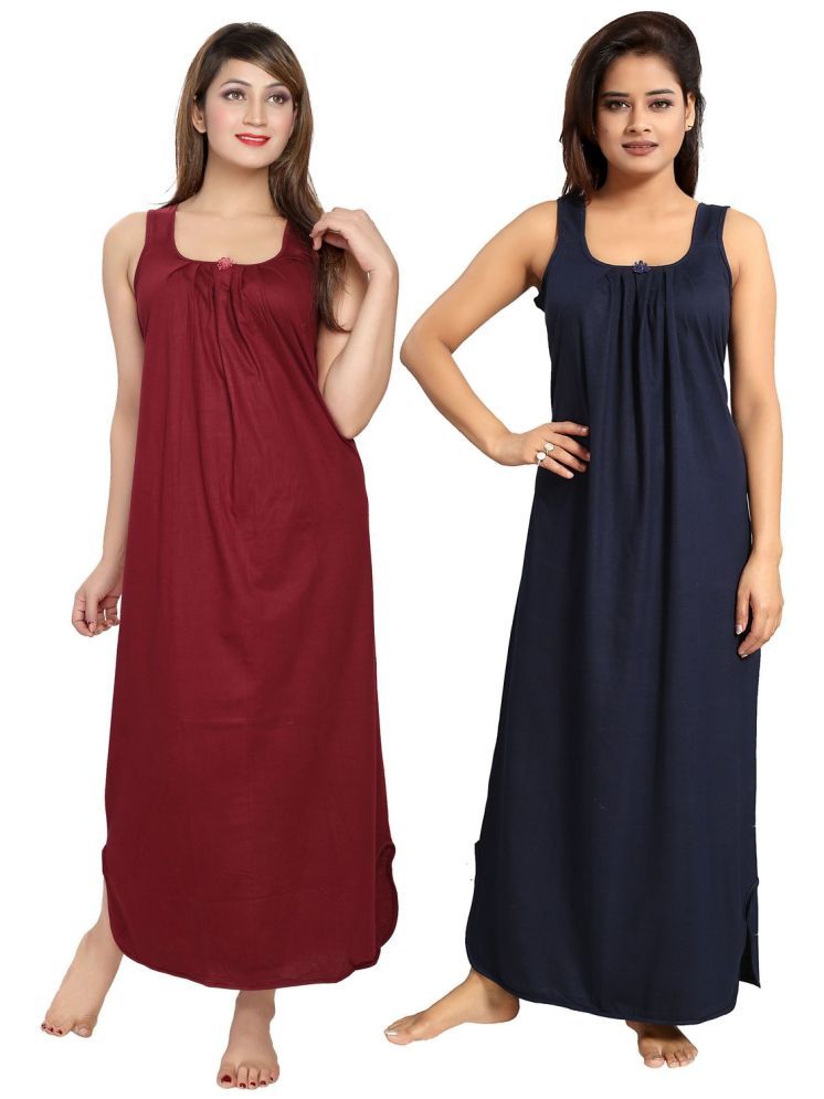     			INNER BEATS Multicolor Cotton Blend Women's Nightwear Night Dress ( Pack of 2 )