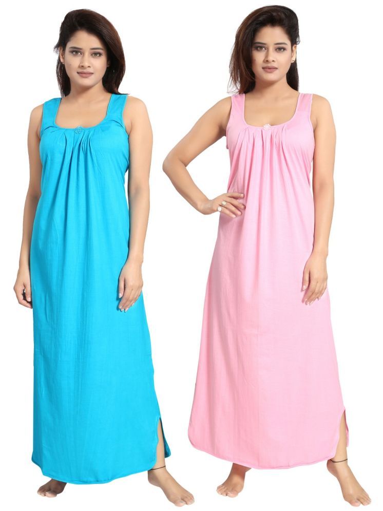     			INNER BEATS Multicolor Cotton Blend Women's Nightwear Night Dress ( Pack of 2 )