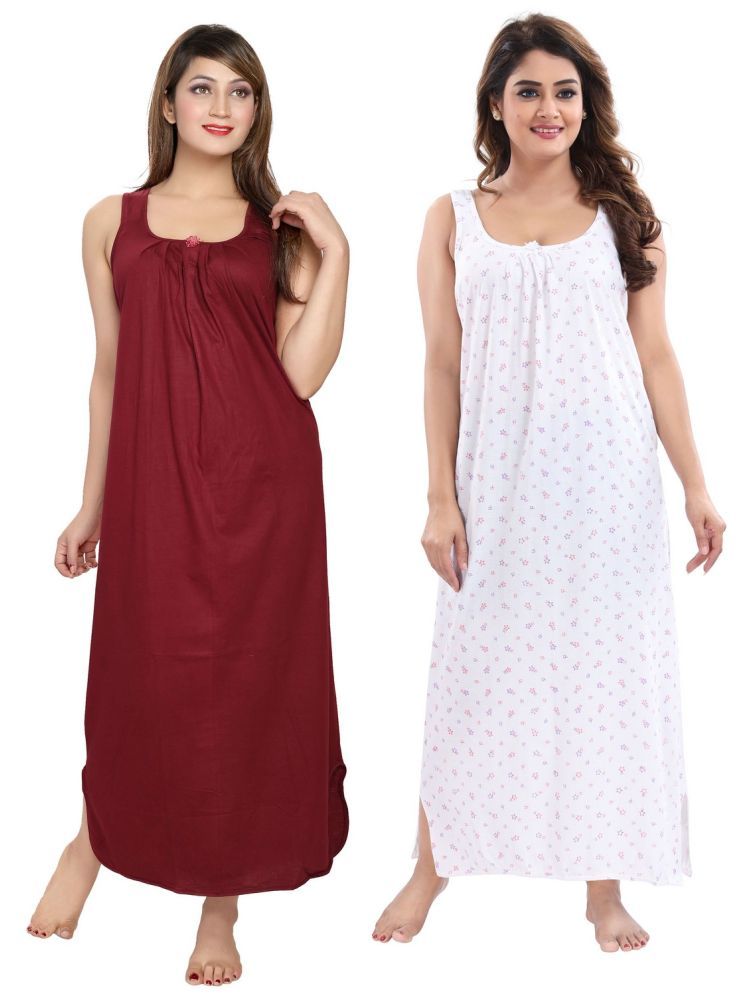     			INNER BEATS Multicolor Cotton Blend Women's Nightwear Night Dress ( Pack of 2 )