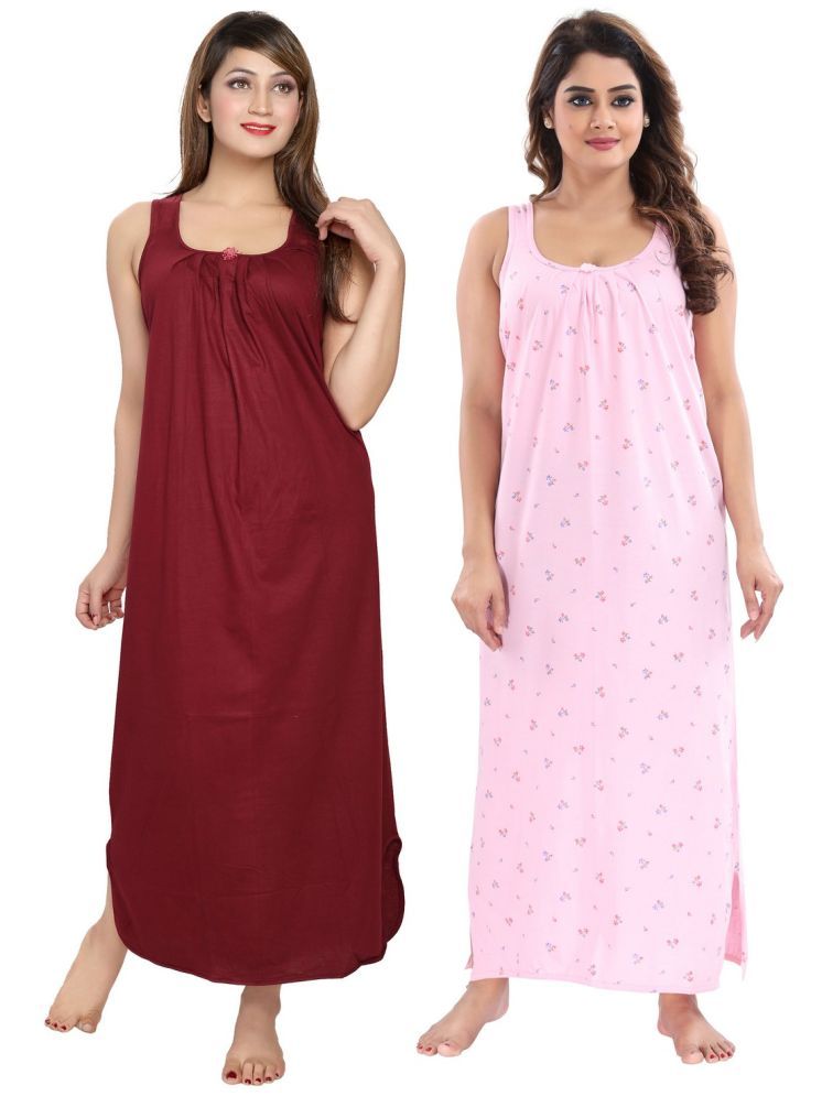     			INNER BEATS Multicolor Cotton Blend Women's Nightwear Night Dress ( Pack of 2 )