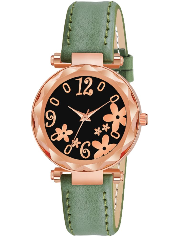     			KIARVI GALLERY Green Leather Analog Womens Watch