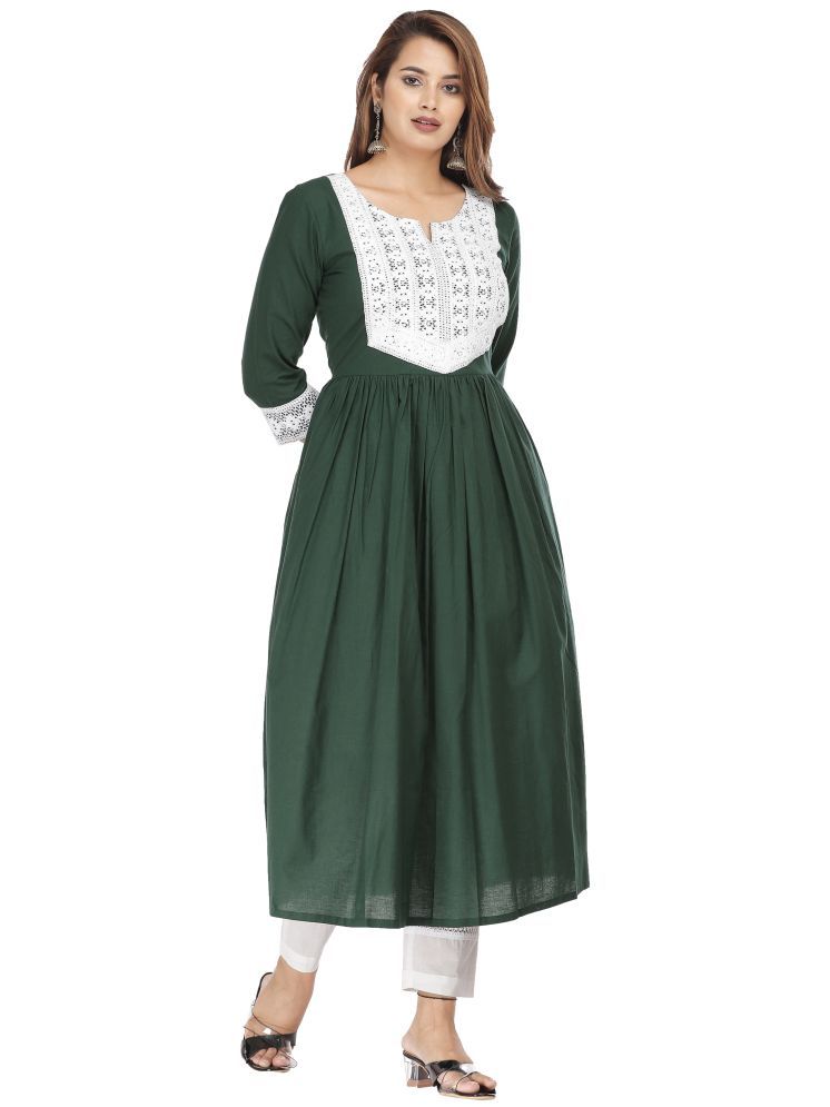     			SUKTI Cotton Embroidered Kurti With Pants Women's Stitched Salwar Suit - Green ( Pack of 1 )