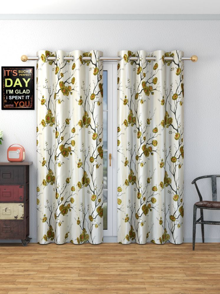     			SWIZIER Floral Room Darkening Eyelet Curtain 5 ft ( Pack of 2 ) - Green