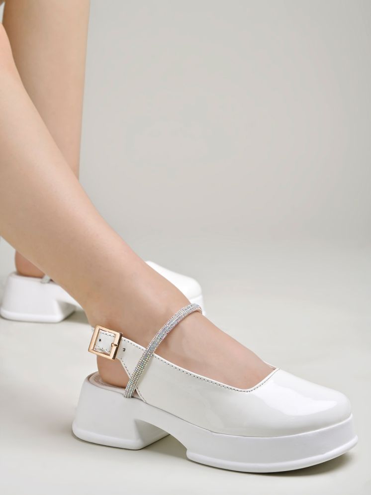     			Shoetopia White Women's Slip On Heels