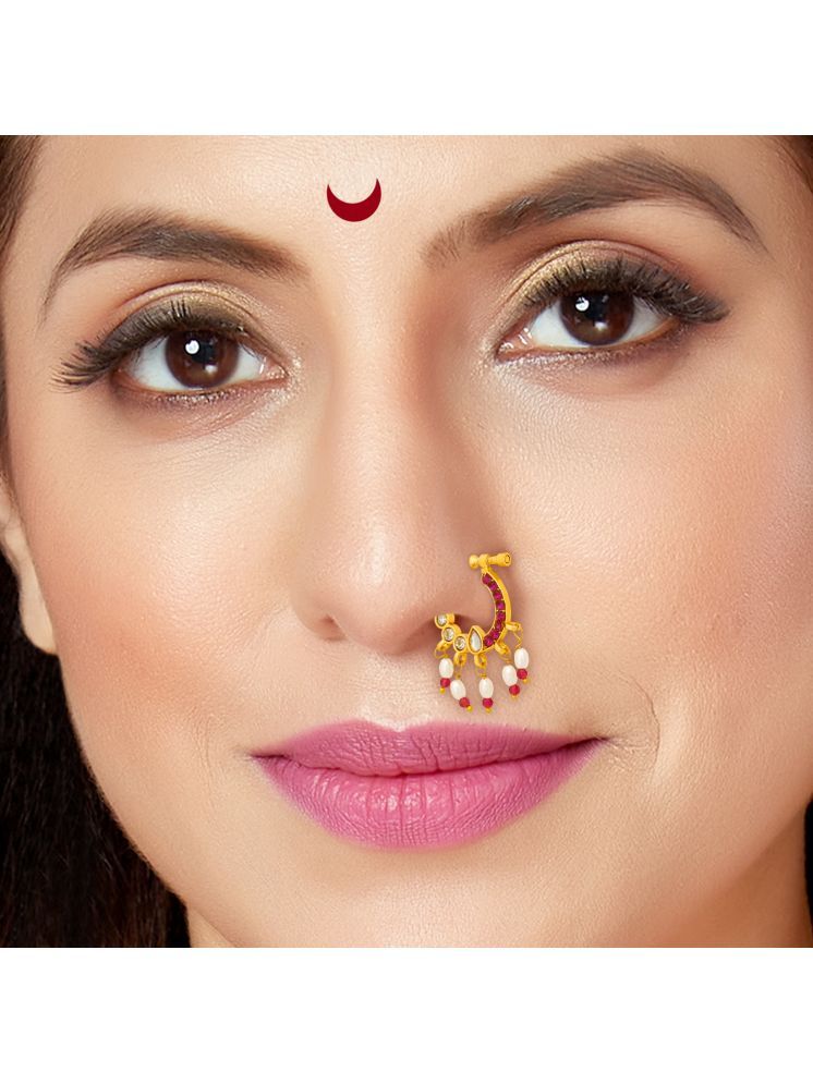     			Traditional Maharashtrian Style Gold Plated Nath Nose Ring For Women And Girls