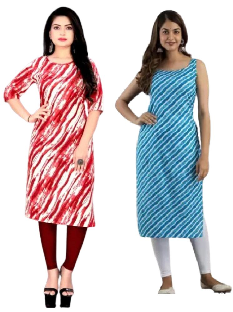     			VACHHARAJ GROUP Crepe Printed A-line Women's Kurti - Red,Blue ( Pack of 2 )