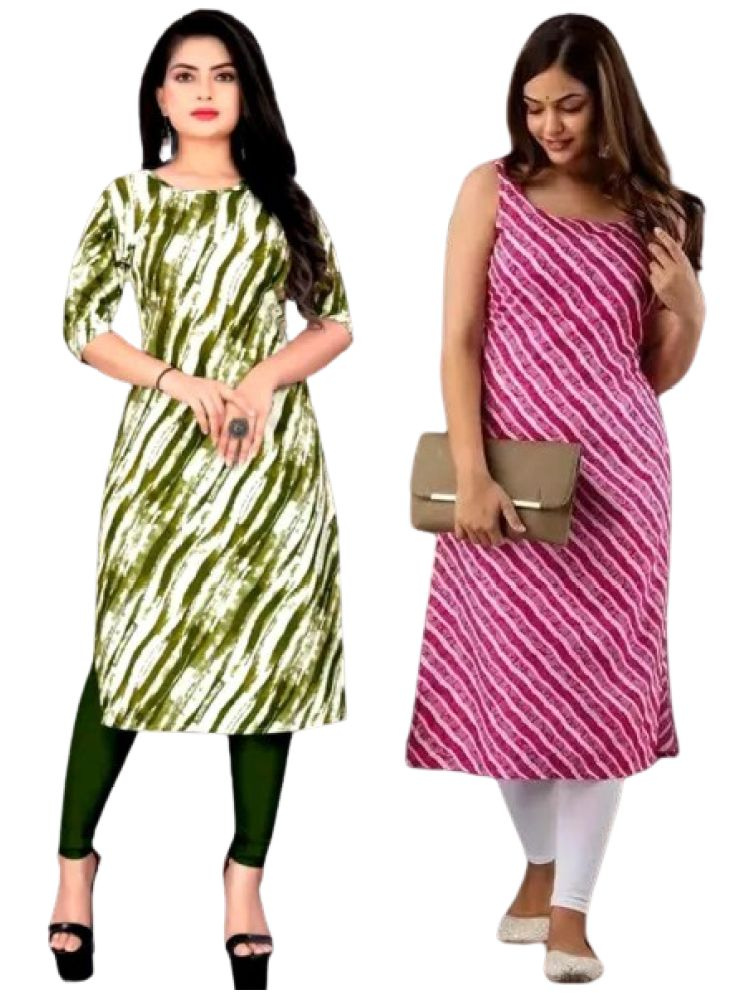     			VACHHARAJ GROUP Crepe Printed A-line Women's Kurti - Green,Pink ( Pack of 2 )