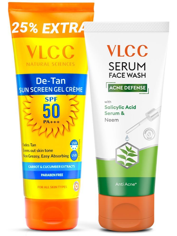     			VLCC De Tan Sunscreen SPF 50 & Acne Defense Serum Facewash Salicylic Acid & Neem Combo(100g+100ml)