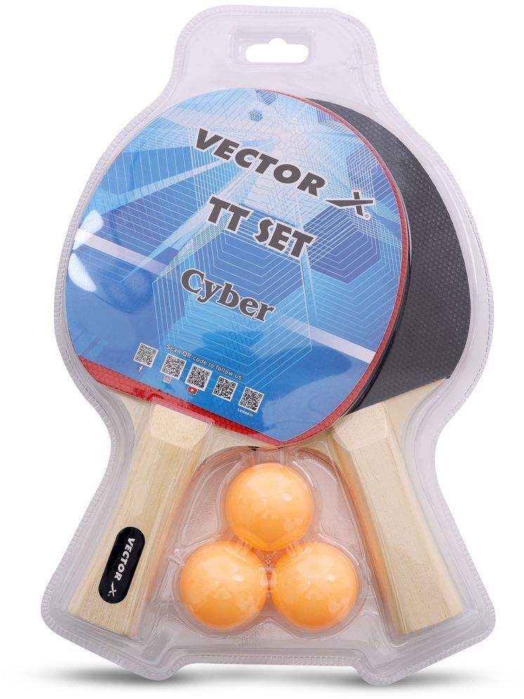     			Vector X Cyber Table Tennis Playset (2 Racquets & 3 Balls) (Orange Ball) T.T Balls Set Black, Red Table Tennis Racquet