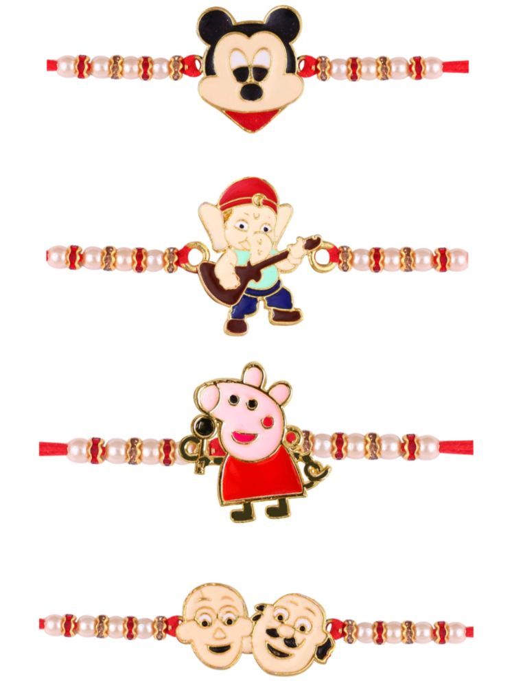     			Vighnaharta  Pepa pig, mickey mouse motu patlu gitter Ganesh cartoon Pearls rakhi combo Kids Rakhi and Lovely Brother pack of 4[VFJ1151-1155-1158-1153RKG]