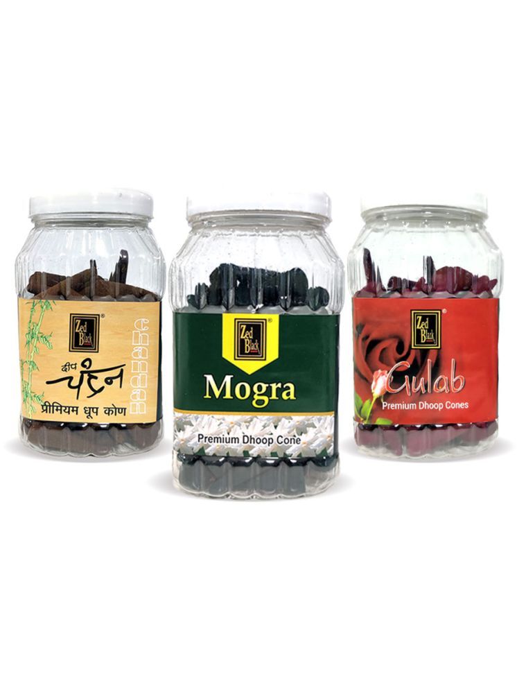     			Zed Black Premium Dhoop Cone Jar Large Mogra, Chandan & Gulab) (Pack of 3)