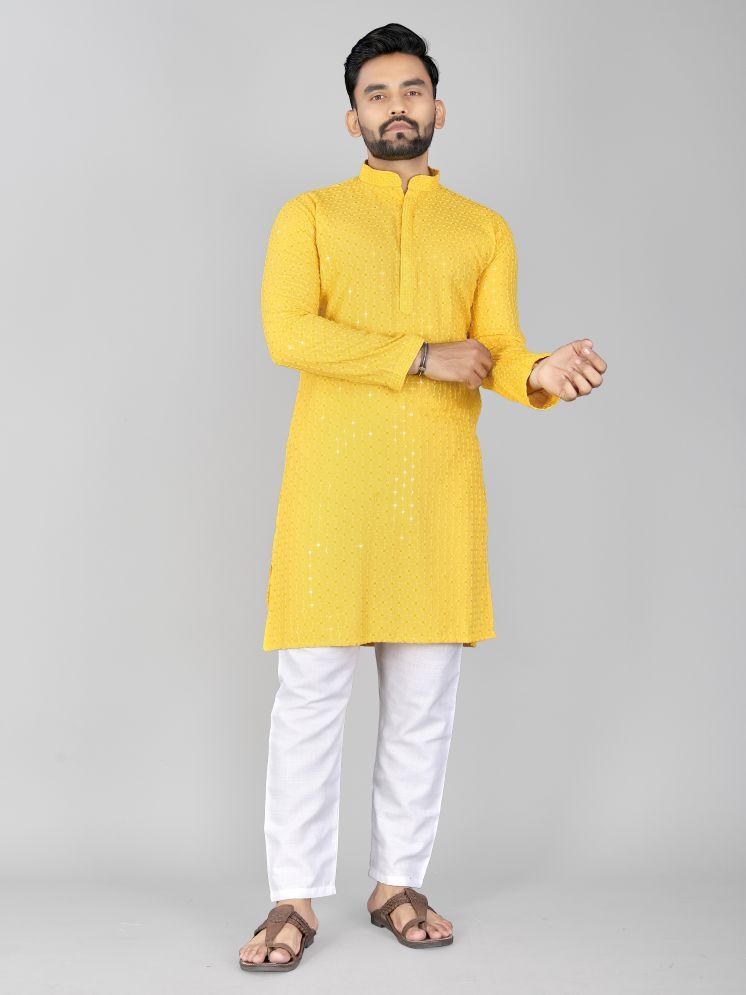     			allan peter Yellow Cotton Blend Men's Regular Kurta ( Pack of 1 )