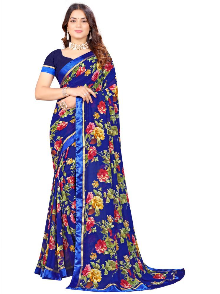     			mahalaxmi fab Chiffon Printed Saree With Blouse Piece - Blue ( Pack of 1 )