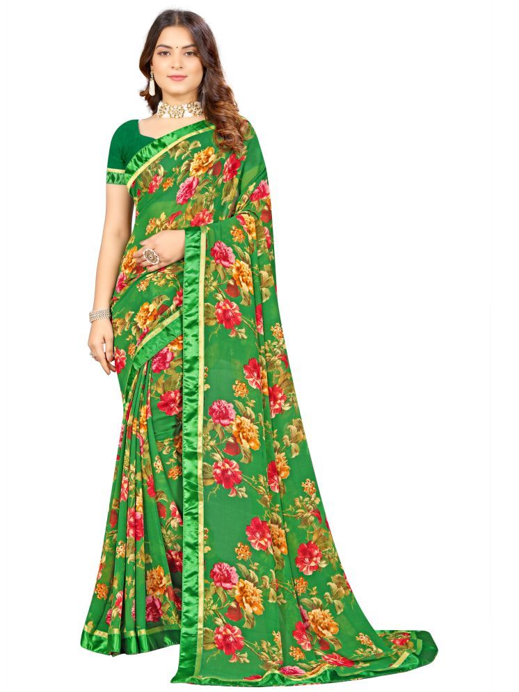     			mahalaxmi fab Georgette Printed Saree With Blouse Piece - Green ( Pack of 1 )