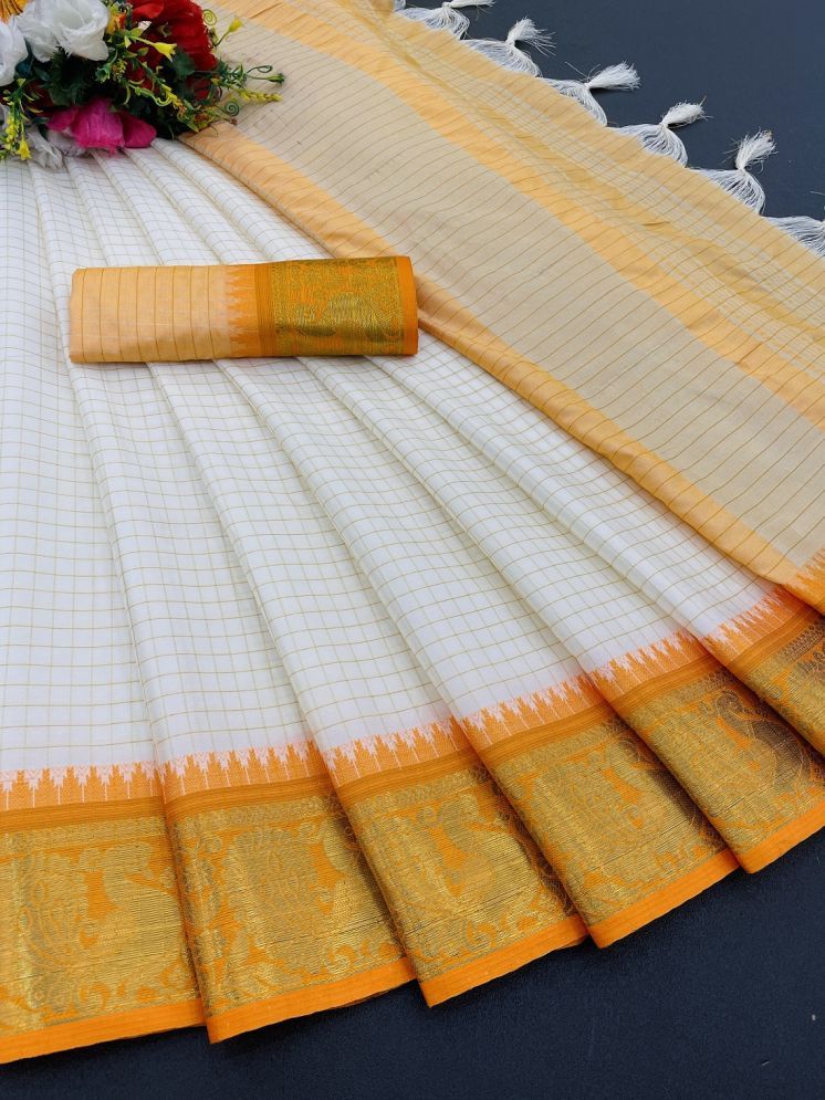     			A TO Z CART Cotton Silk Checks Saree With Blouse Piece - Orange ( Pack of 1 )