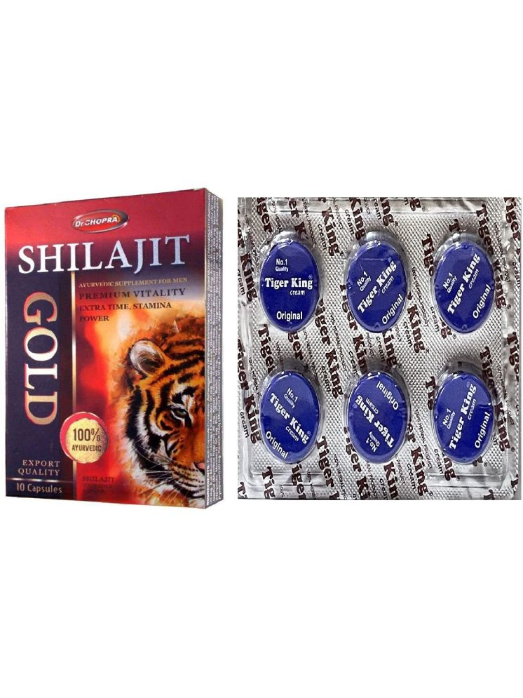     			Ayurvedic Shilajit 10 Capsules And Tiger king cream for men time booster blue pack of 1 tiger king ( Total 6 in a pack )