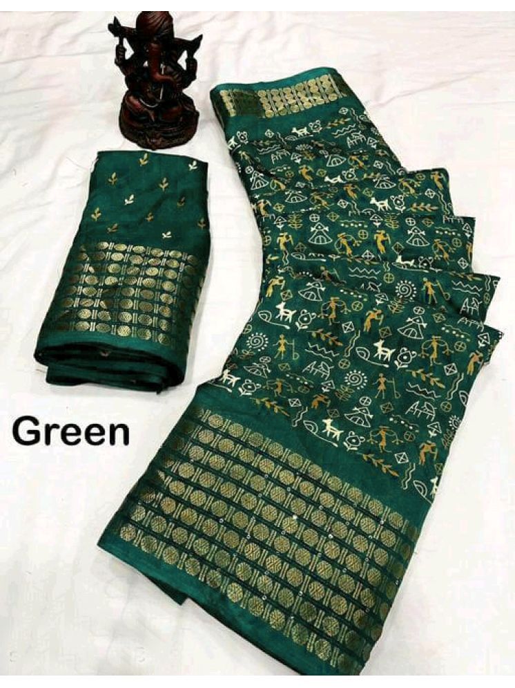     			Bhuwal Fashion Art Silk Printed Saree With Blouse Piece - Green ( Pack of 1 )