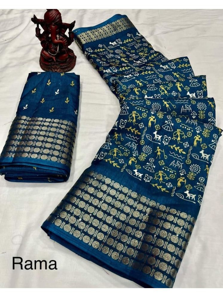     			Bhuwal Fashion Art Silk Printed Saree With Blouse Piece - Turquoise ( Pack of 1 )