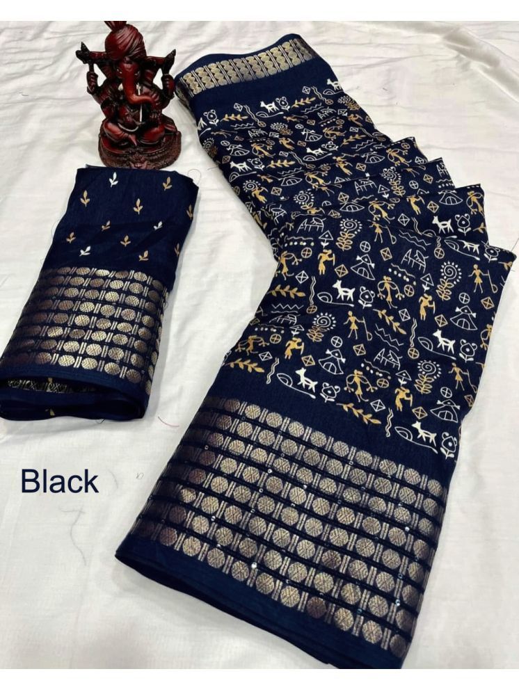     			Bhuwal Fashion Art Silk Printed Saree With Blouse Piece - Black ( Pack of 1 )